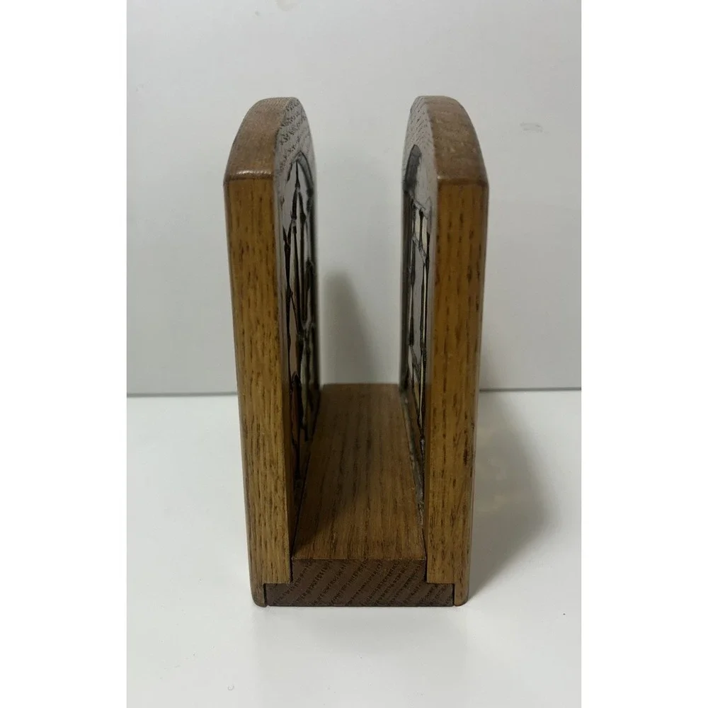 Vintage Wooden Wood Napkin Holder Brown Stained Glass Kitchen Decor